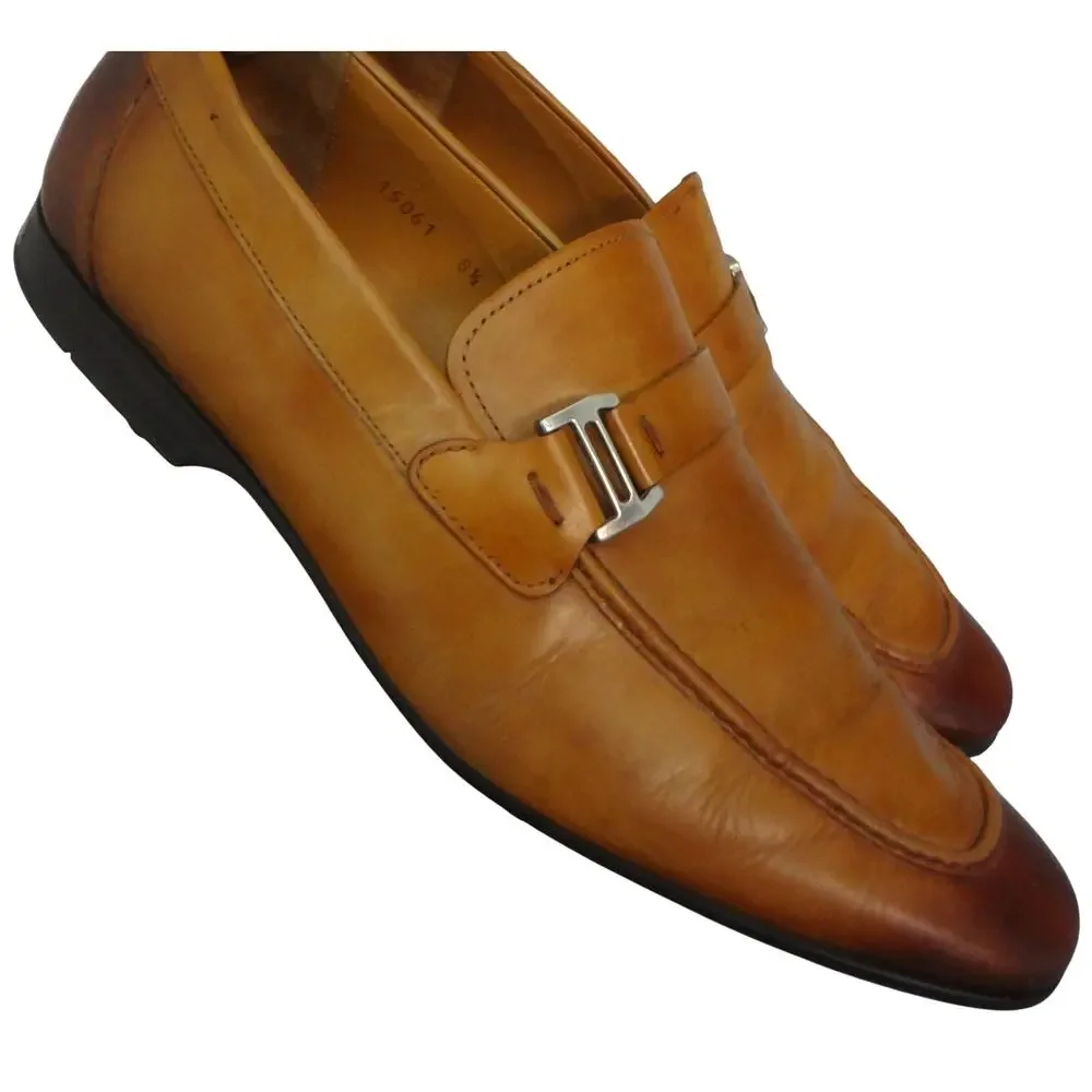 Magnanni Loafers Lino Bit Buckle Burnished Tan Leather Men 8.5 M Moc